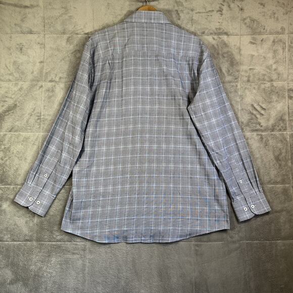 Tattersall London Dress Shirt 17 34/35 Blue Check Button Up Light Cotton NEW - Picture 4 of 11